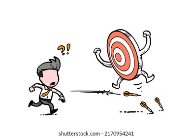 Businessman can't achieve the target concept. Cartoon vector illustration design on isolated background