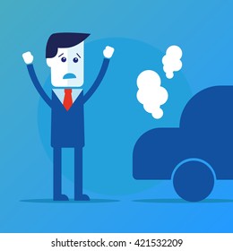 Businessman, car broke down vector eps 10