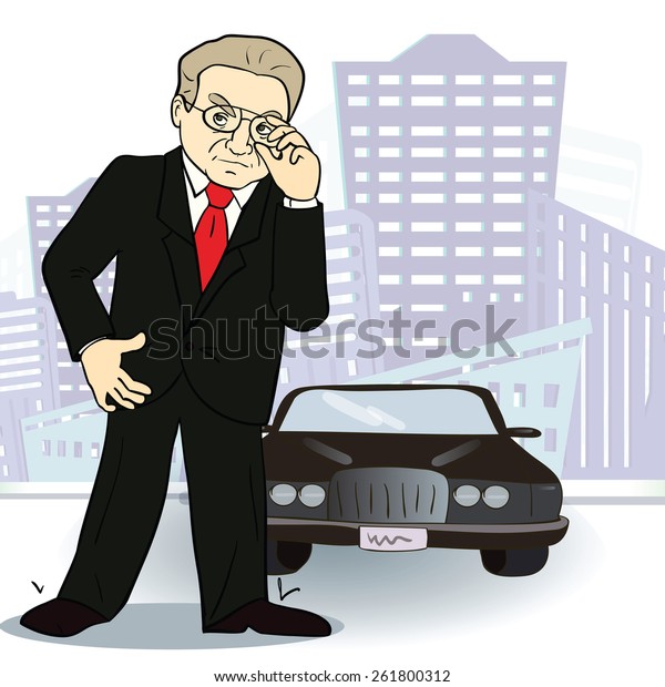 Businessman and car. Rich man in the city.\
Vector\
illustration