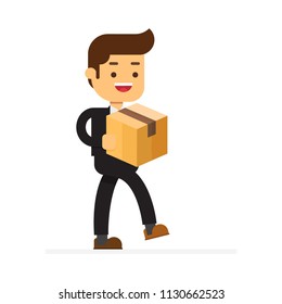 businessman with a cardboard box in hands