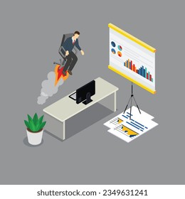 Businessman Career boost isometric 3d vector concept for banner, website, illustration, landing page, etc