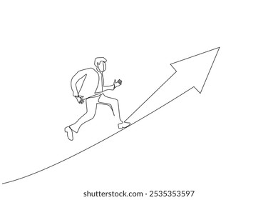 businessman career future running up arrow sign develop grow one line art design vector