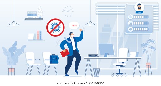 Businessman Career Growth Achievement after Covid19 Outbreak. Upward Movement to Director, Business Advancement. Man Office Worker in Protective Mask Glove Rejoicing Own Development and Progress