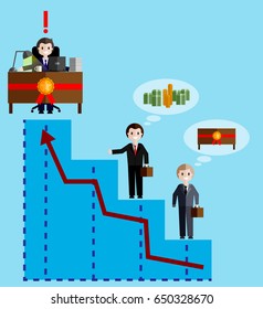 Businessman Careers, Business Steps, Businessman Dreaming, Money, Arrow, Gold Medal, Stairs of Success, Flat Style Vector illustration EPS10