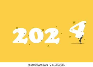 Businessman carries number to 2024 to merry christmas and happy new year. concept of Planning and challenge strategy