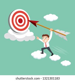 Businessman carry arrow to dart point target, illustration vector cartoon