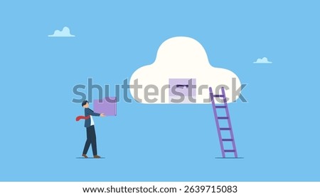 Businessman carry big file folder to be archived. Archive document file storage folder, backup important file directory or information, paperwork discovery or online compression or protection