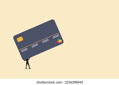 businessman carry credit card debt burden. concept of Credit card debt, financial problem, loan or obligation to pay back, and over spending. minimal eps 10 illustration