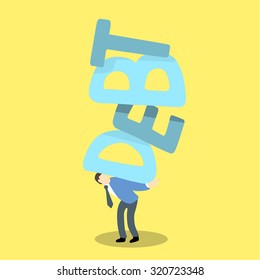 businessman carry the debt word on his back