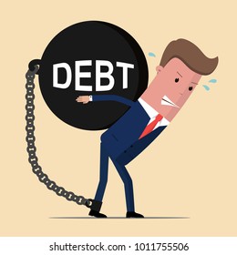 Businessman carry giant ball with title debt, financial concept illustration. Vector illustration
