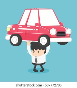 Businessman carry a heavy car