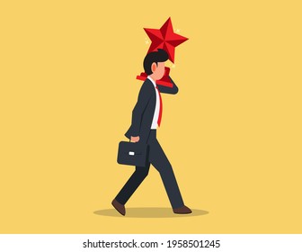 businessman carry  trophy cup for winner as symbol of victory. business successful vector illustration concept