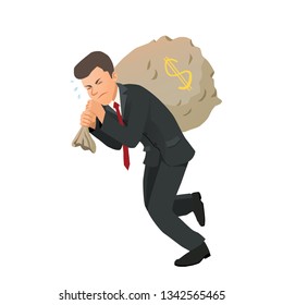 Businessman carrying a bag of money. Vector illustration.