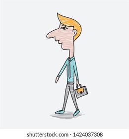 Businessman carrying bags cartoon character vector, hand drawn style, doodle design illustrations, cute man, brush stroke, flat design, people walking
