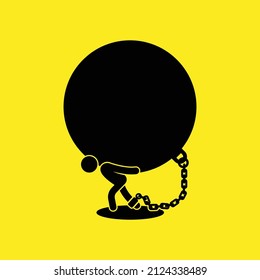 Businessman Carrying Ball And Chain,concept Business Debt Vector Illustration Stock Illustration