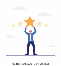 Businessman carrying a big star on it flat illustration isolated on white background