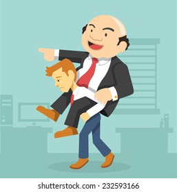 Businessman carrying boss. Vector flat illustration