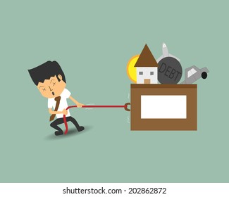 businessman carrying box debt