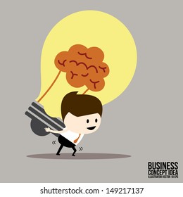 Businessman carrying bulbs idea