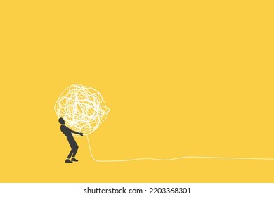 businessman carrying chaos stress ball. concept of depression, stress and pressure.