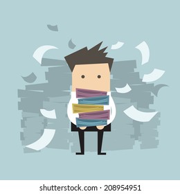 Businessman Carrying Folders And Paper Falling Down, Vector