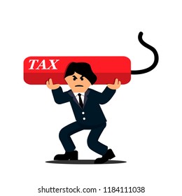 Businessman carrying heavy debt tax. Flat designs
