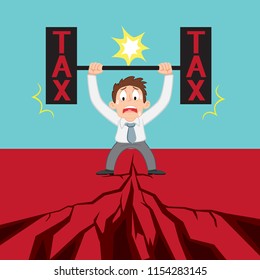 Businessman carrying heavy tax stand on crack ground, illustration vector cartoon