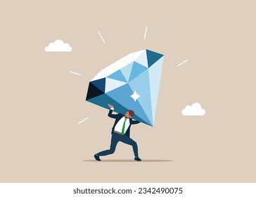 Businessman carrying huge with diamond. Creative energy. Imagination, brilliant idea, insight, dream. Vector illustration