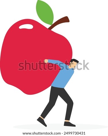 Businessman carrying huge fruit apple. Modern vector illustration in flat style

