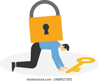  Businessman carrying huge with lock. Unlock business accessibility. Solve business problem, professional to give solutions. Vector illustration

