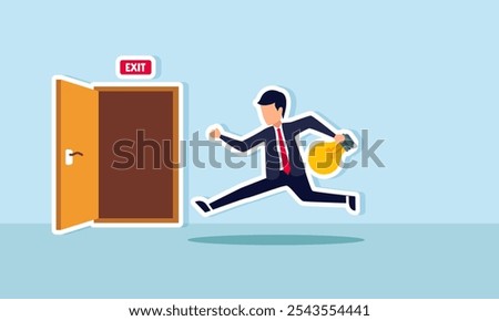 businessman carrying a lit lamp running toward the exit, illustration of an idealist maintaining business ideas and innovations