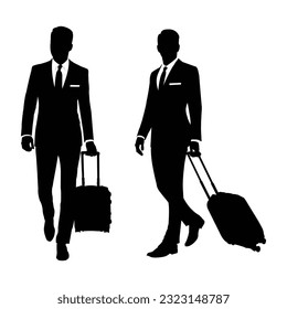 Businessman is carrying a luggage silhouette. Smart businessman character with luggage silhouette. Business tour concept illustration isolated on white background.