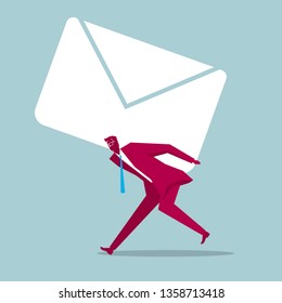 Businessman carrying mail symbol. Isolated on blue background.