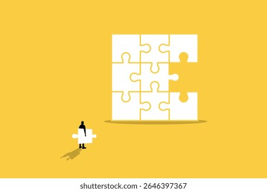 Businessman carrying puzzle piece. concept of solution, opportunity, success, and creativity. Eps10 illustration