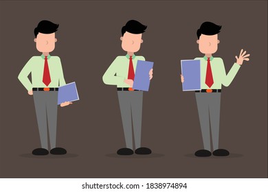 businessman carrying and reading documents for 2D explainer