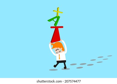 Businessman carrying word tax. 
