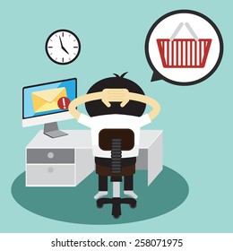 Businessman and cart in bubble talk message