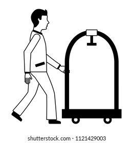 businessman with cart hotel isolated icon