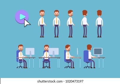 businessman. cartoon character animation kit. poses while standing and sitting
