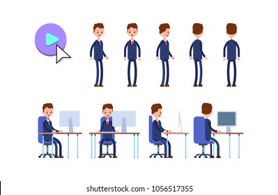 businessman. cartoon character animation kit. poses while standing and sitting