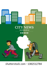 Businessman cartoon character with city background, vector