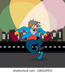 Businessman cartoon character with city background, vector