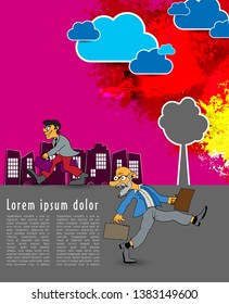 Businessman cartoon character with city background, vector