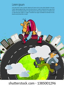 Businessman cartoon character with city background, vector