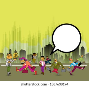 Businessman cartoon character with city background, vector