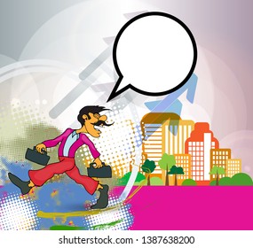 Businessman cartoon character with city background, vector