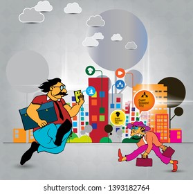 Businessman cartoon character with city background, vector