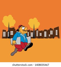 Businessman cartoon character with city background, vector
