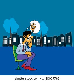 Businessman cartoon character with city background, vector