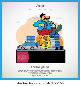 Businessman cartoon character with city background, vector